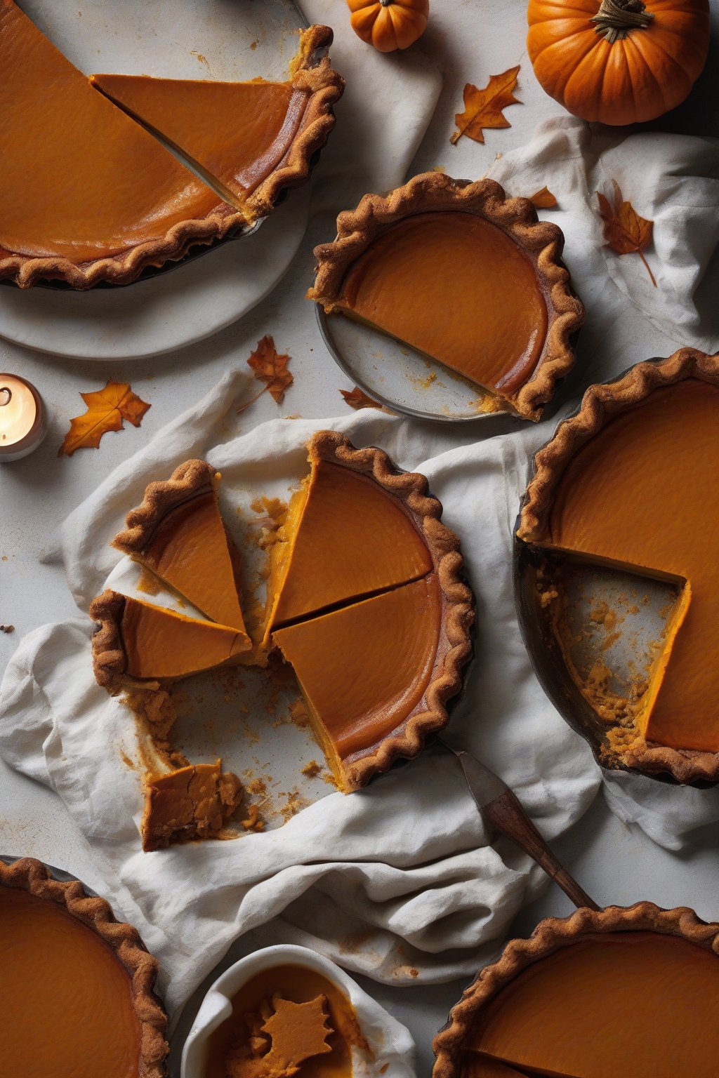 A high-resolution photo of smoky paprika-spiced pumpkin pie with a charred crust edge and vibrant filling, under soft lighting.