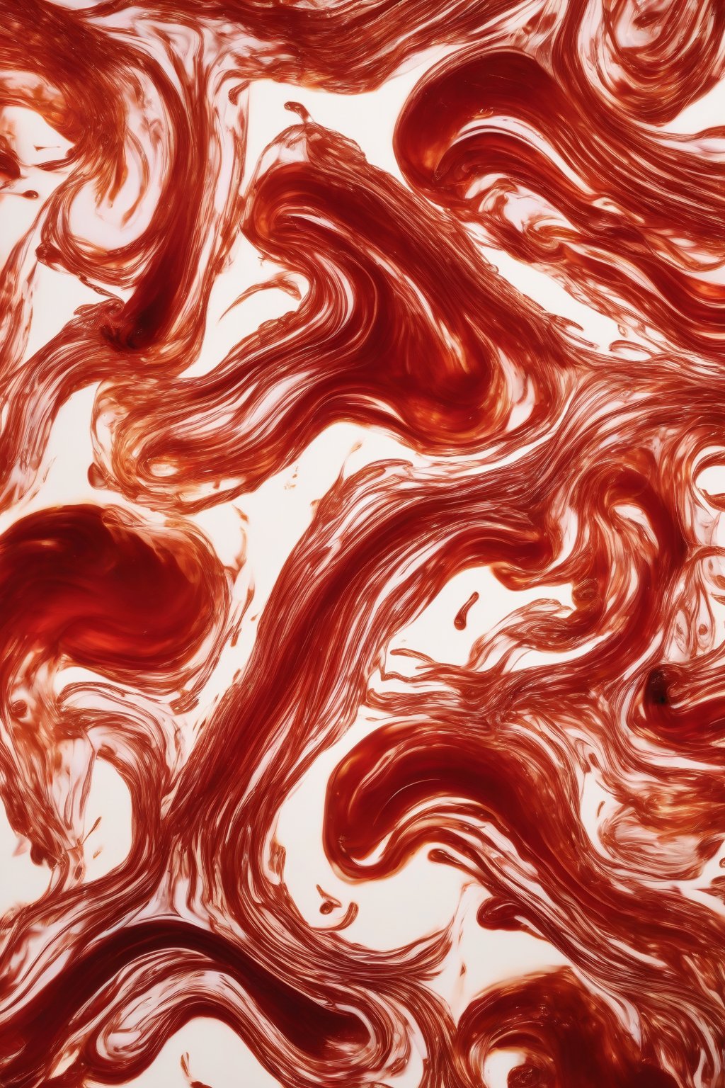 A high-resolution photo of gochujang fire cider, red paste streaks in rich amber tonic, under soft lighting.