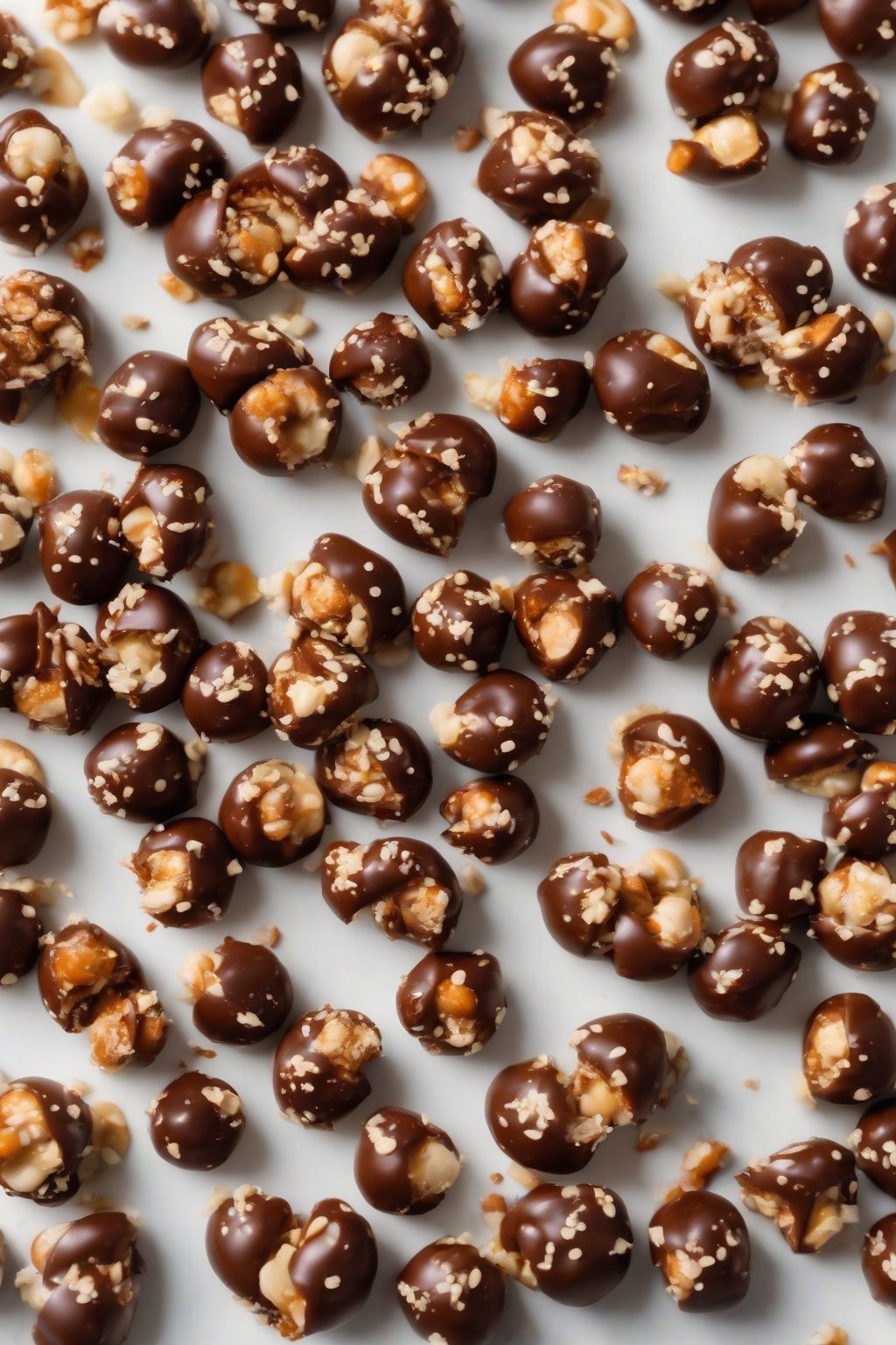 A high-resolution photo of pretzel crunch buckeyes with visible salty bits under soft lighting.