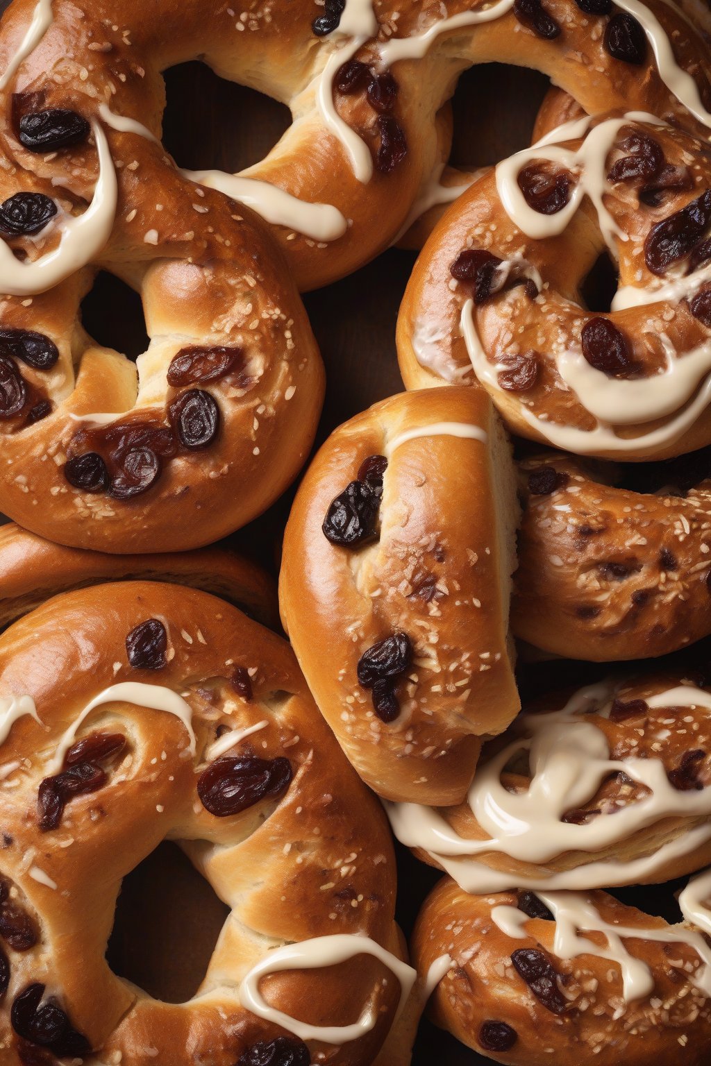 A high-resolution photo of sliced cinnamon raisin bagels revealing swirls under soft lighting.