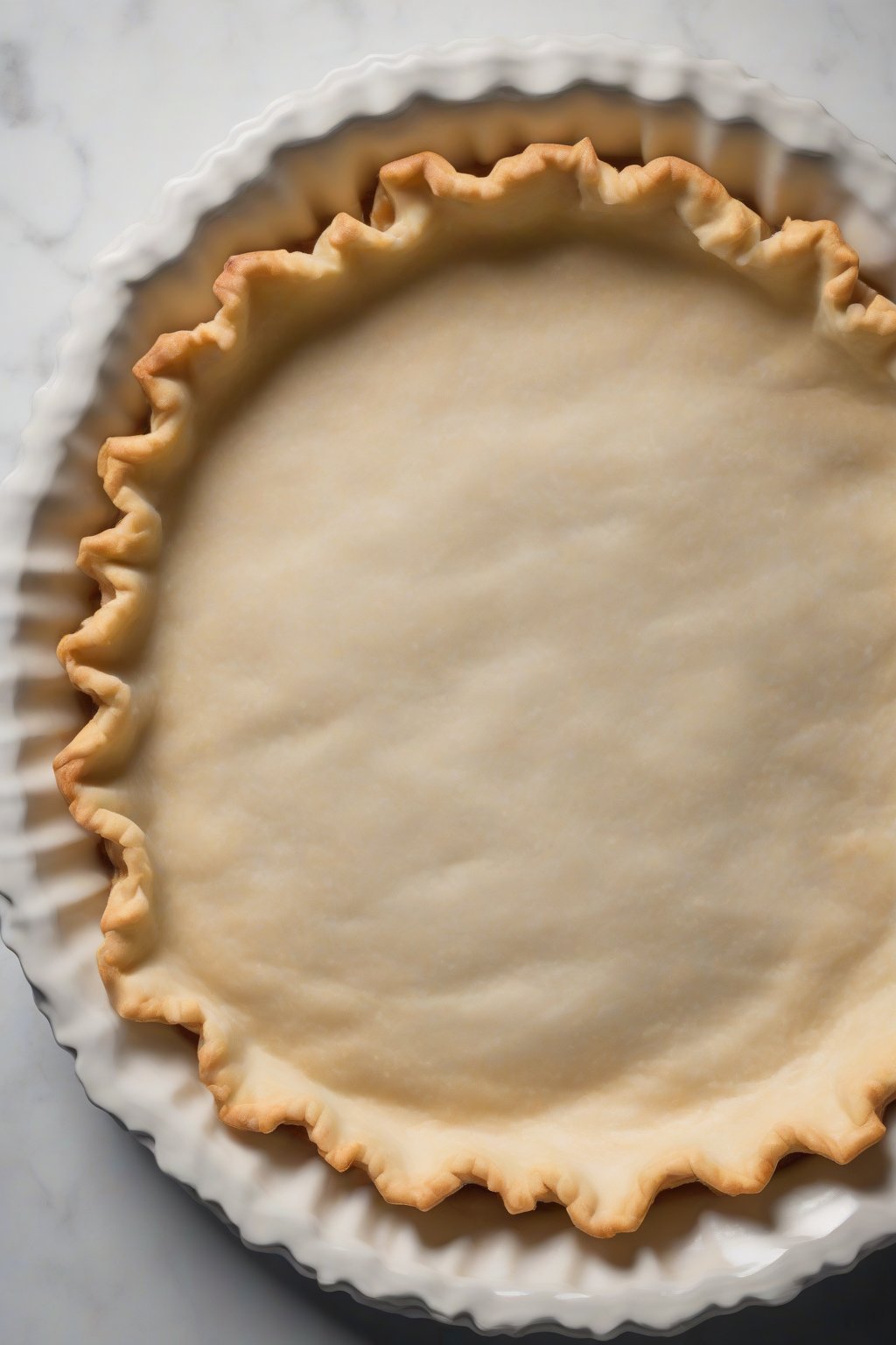 A high-resolution photo of a stacked hybrid pie crust showing flaky, layered edges on a pie plate, under soft lighting.