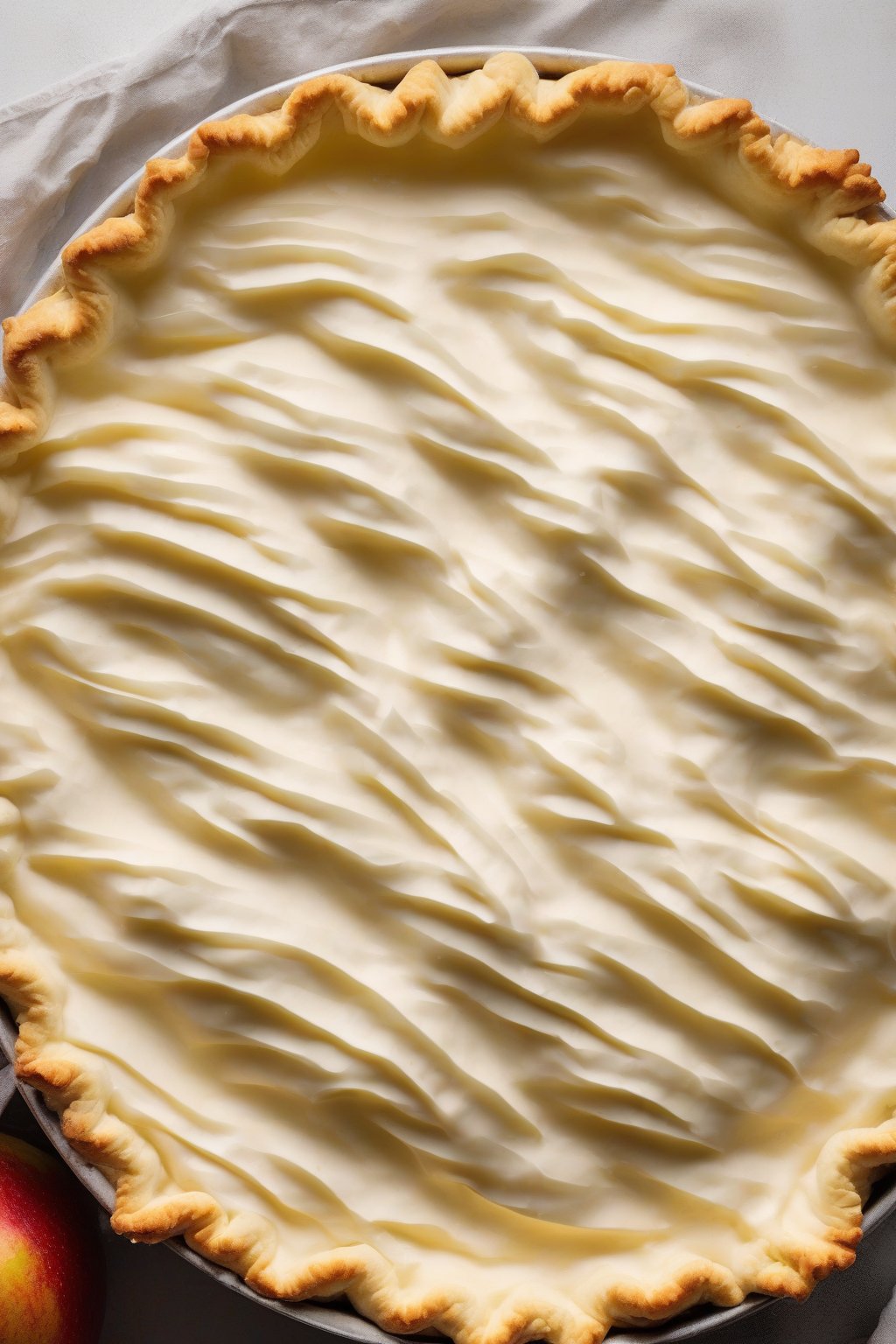 A high-resolution photo of a sour cream pie crust with crimped edges around a fruit filling, golden and flaky, under soft lighting.
