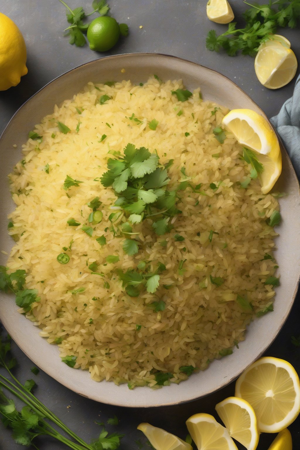 A high-resolution photo of steaming classic kanda poha garnished with lemon wedges and coriander, fluffy and golden under soft lighting.