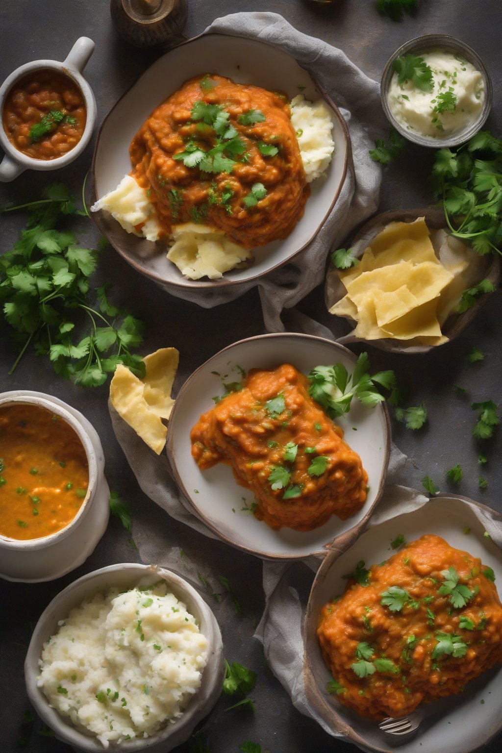 A high-resolution photo of classic mashed Pav Bhaji topped with butter and cilantro under soft lighting.