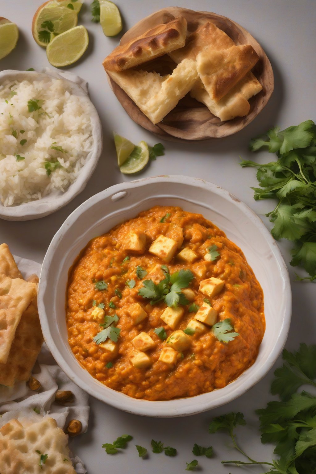 A high-resolution photo of paneer mashed Pav Bhaji with golden paneer chunks under soft lighting.