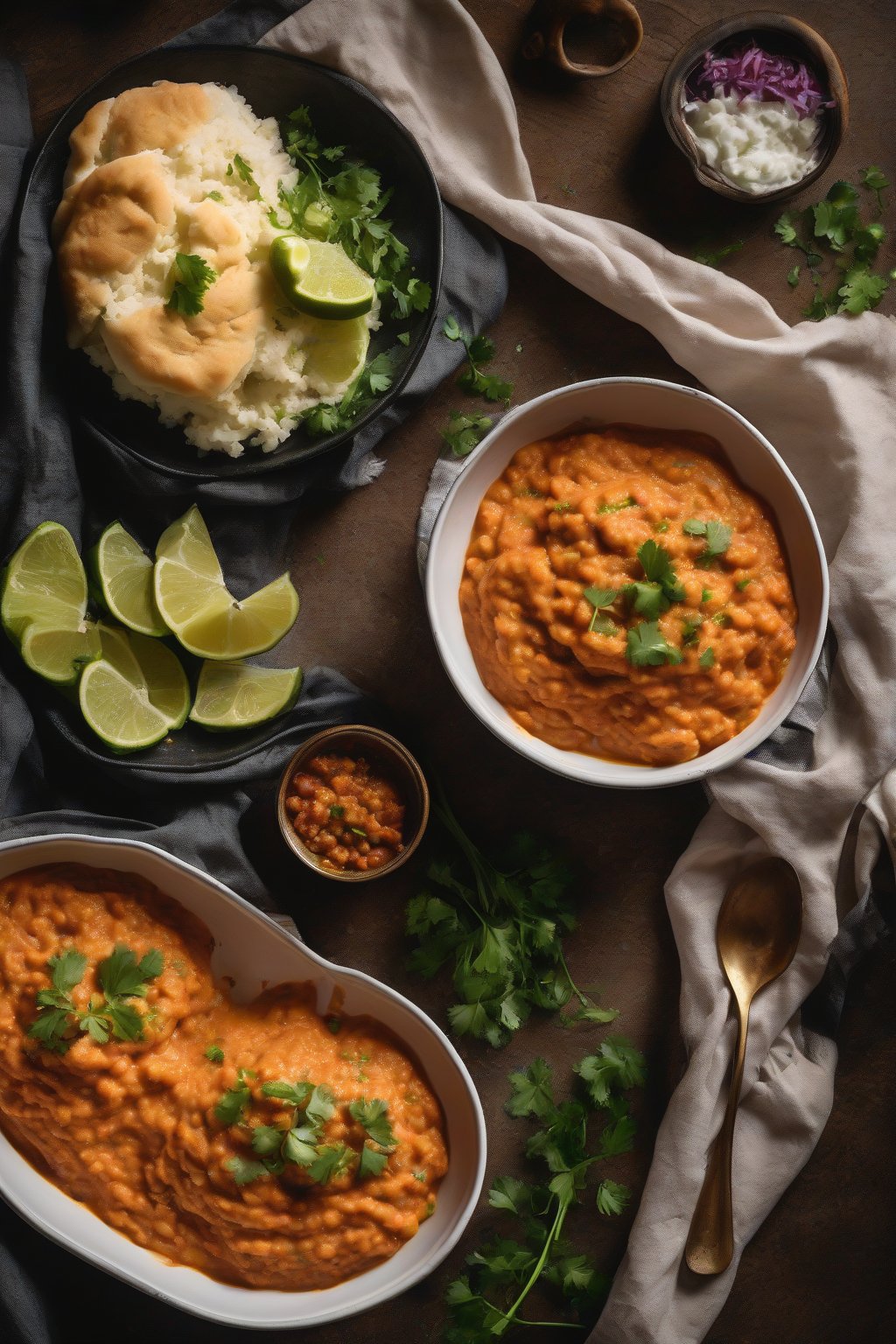 A high-resolution photo of creamy cauliflower mashed Pav Bhaji in a bowl under soft lighting.
