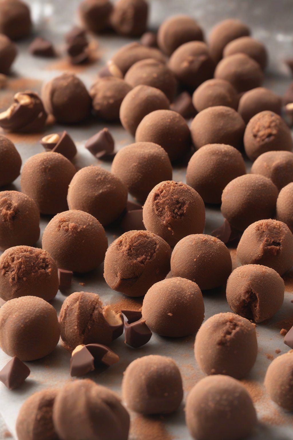 A high-resolution photo of spicy peanut butter buckeyes dusted with cinnamon, smooth chocolate exterior, under soft lighting.