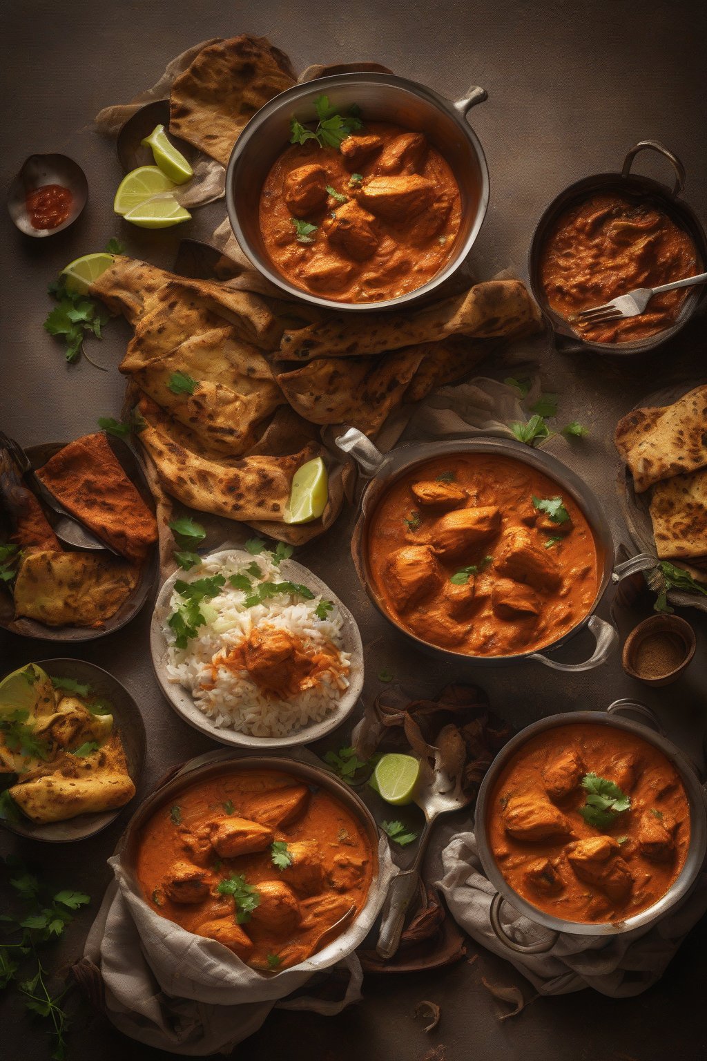 A high-resolution photo of smoky chicken tikka masala with charred edges under soft lighting.