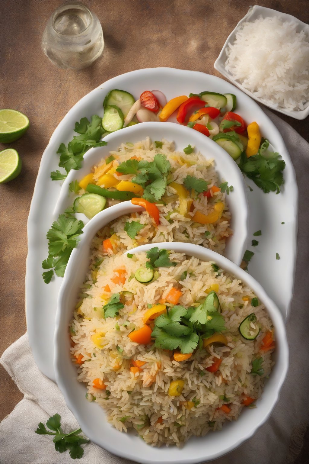 A high-resolution photo of steaming Classic Vegetable Pulao garnished with fresh cilantro, vibrant veggies peeking through fluffy rice, under soft lighting.
