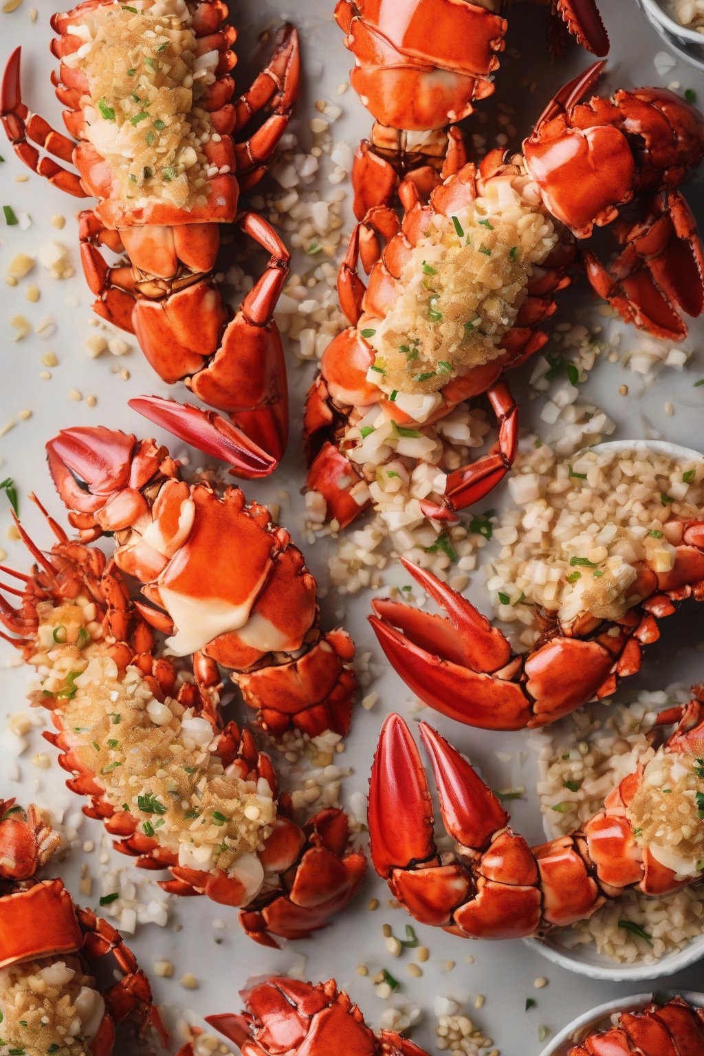 A high-resolution photo of umami-packed miso butter lobster tails sesame-topped, under soft lighting.