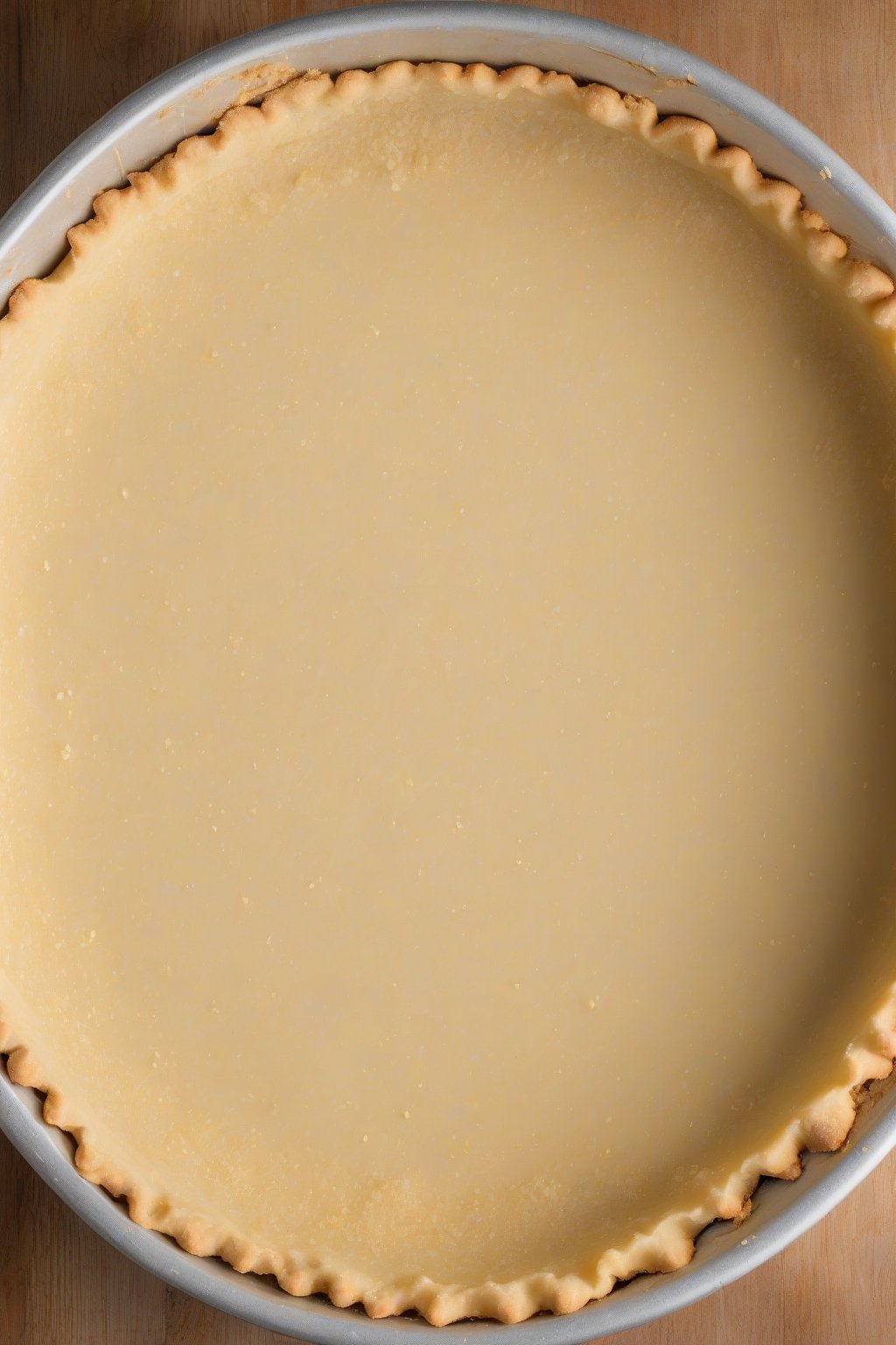 A high-resolution photo of a crumbly shortbread butter pie crust base, blind-baked to pale gold, under soft lighting.