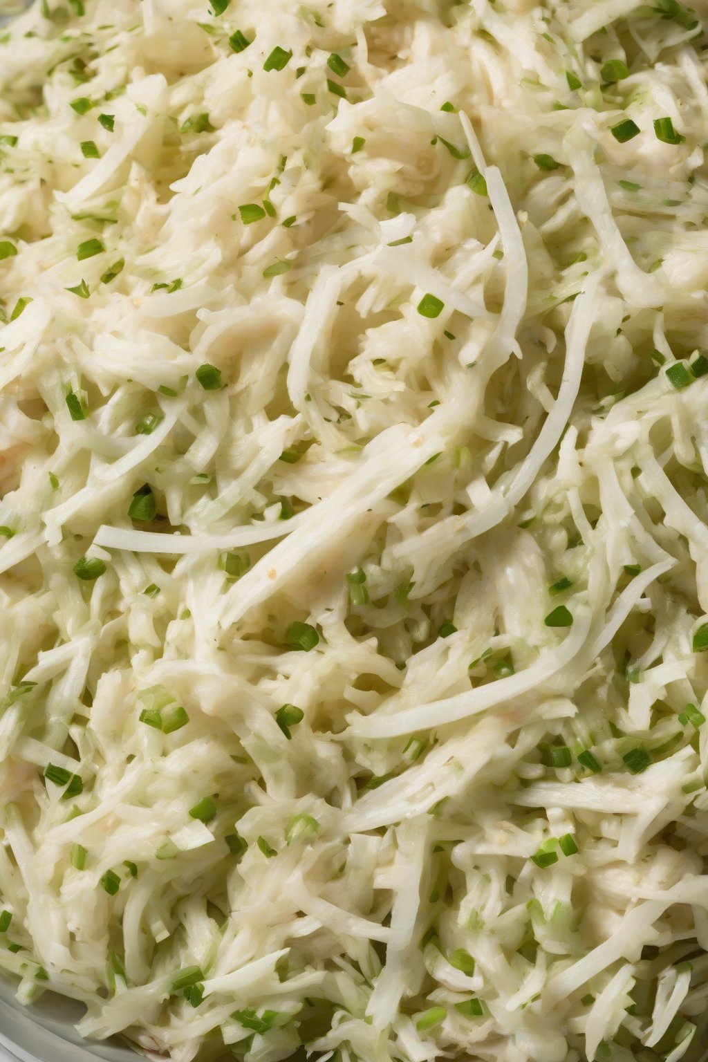 A high-resolution photo of sweet onion-infused KFC coleslaw with visible shreds under soft lighting.