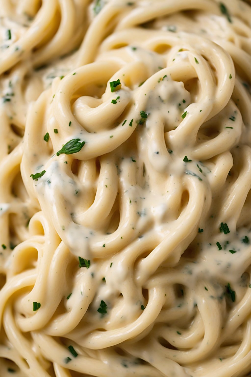 A high-resolution photo of ultra-creamy Alfredo with cream cheese swirled into pasta, close-up texture, under soft lighting.