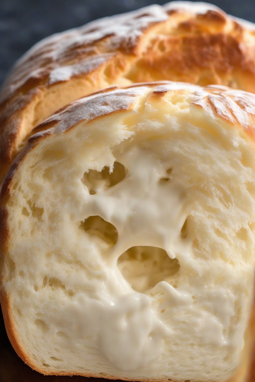 A high-resolution close-up photo of milk bread loaf pulled apart to show steam and fluffiness, under soft lighting.