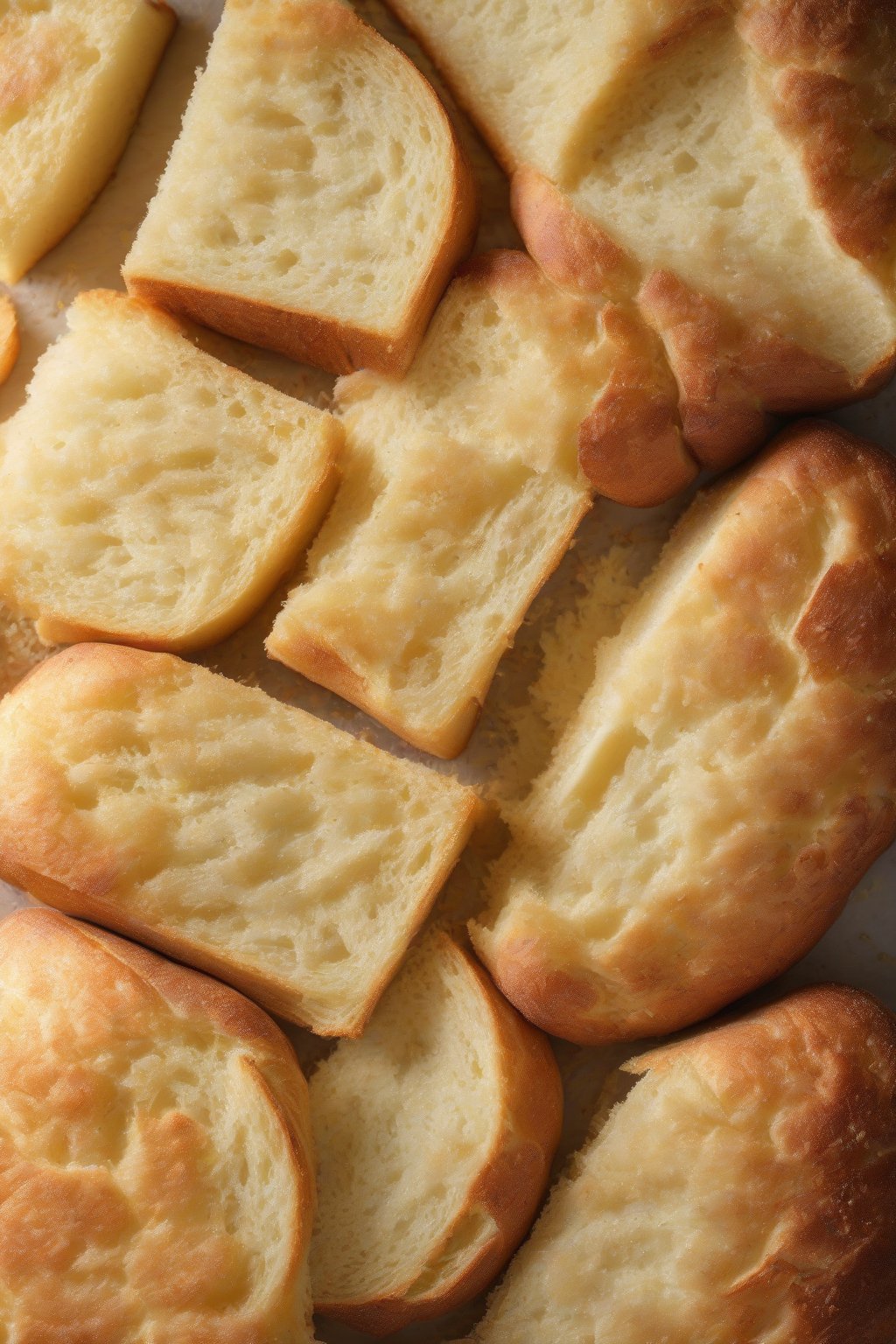 A high-resolution close-up photo of potato bread slices displaying ultra-fluffy, moist crumb, under soft lighting.