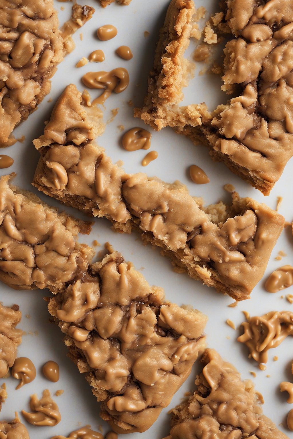 A high-resolution photo of a peanut butter giant crumble cookie pulled apart, showing gooey layers under soft lighting.