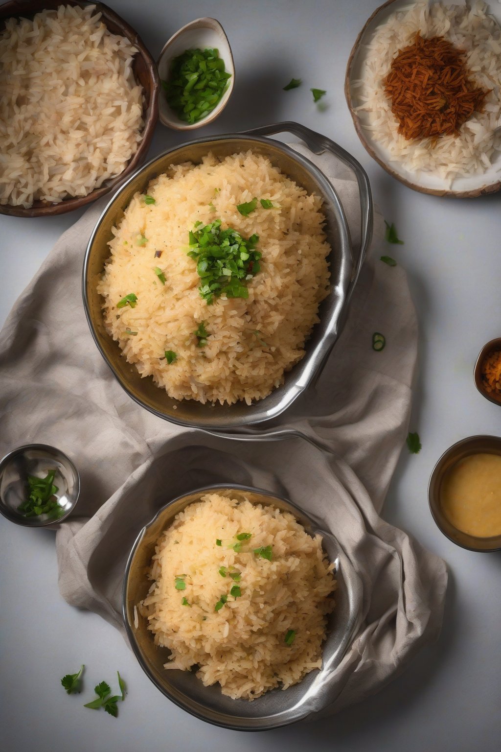 A high-resolution photo of fluffy soya upma in a steel bowl with coconut garnish, under soft lighting.