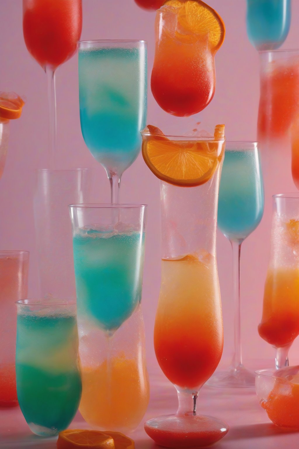 A high-resolution photo of the Lava Lamp Lemonade with bubbling red-orange layers in a clear glass under soft lighting.