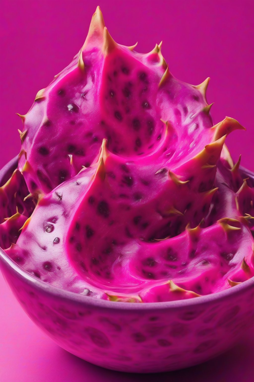 A high-resolution photo of the Dragonfruit Dream Swirl in a mystical bowl with pink-purple patterns under soft lighting.