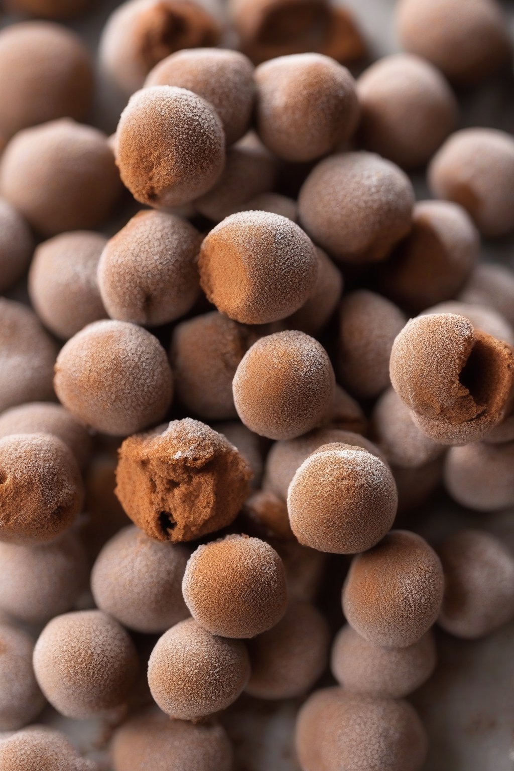 A high-resolution photo of spicy buckeyes dusted with cinnamon under soft lighting.