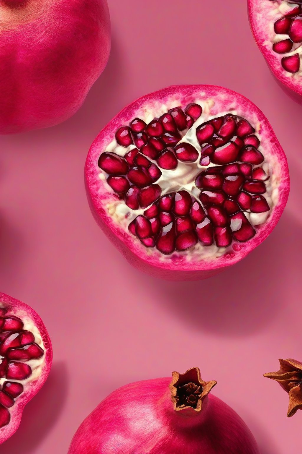 A high-resolution photo of a jewel-toned pomegranate pink refresher with seeds under soft lighting.