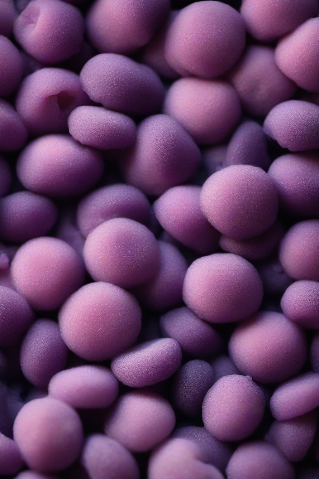 A high-resolution photo of purple blueberry lavender mochi, berries bursting through the soft exterior, under soft lighting.