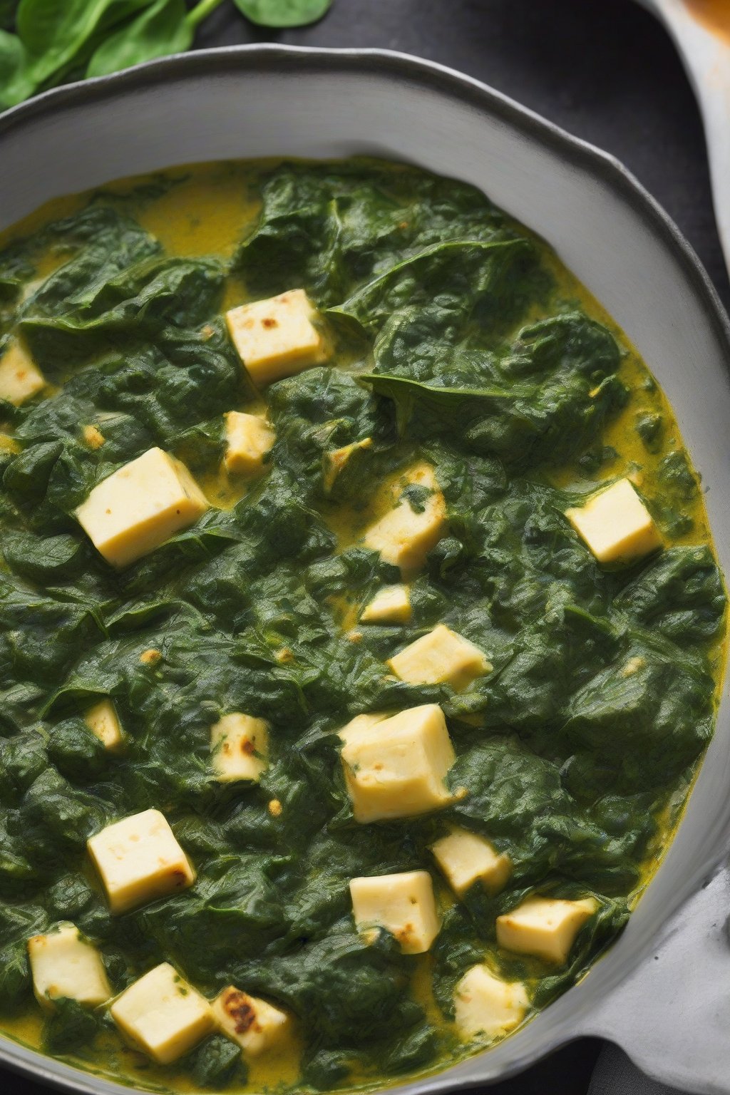 Blanch and blend spinach; simmer together with spices and cream for 10 minutes; add paneer last. It's packed with iron from spinach and protein from paneer, perfect for a balanced, gut-friendly meal.