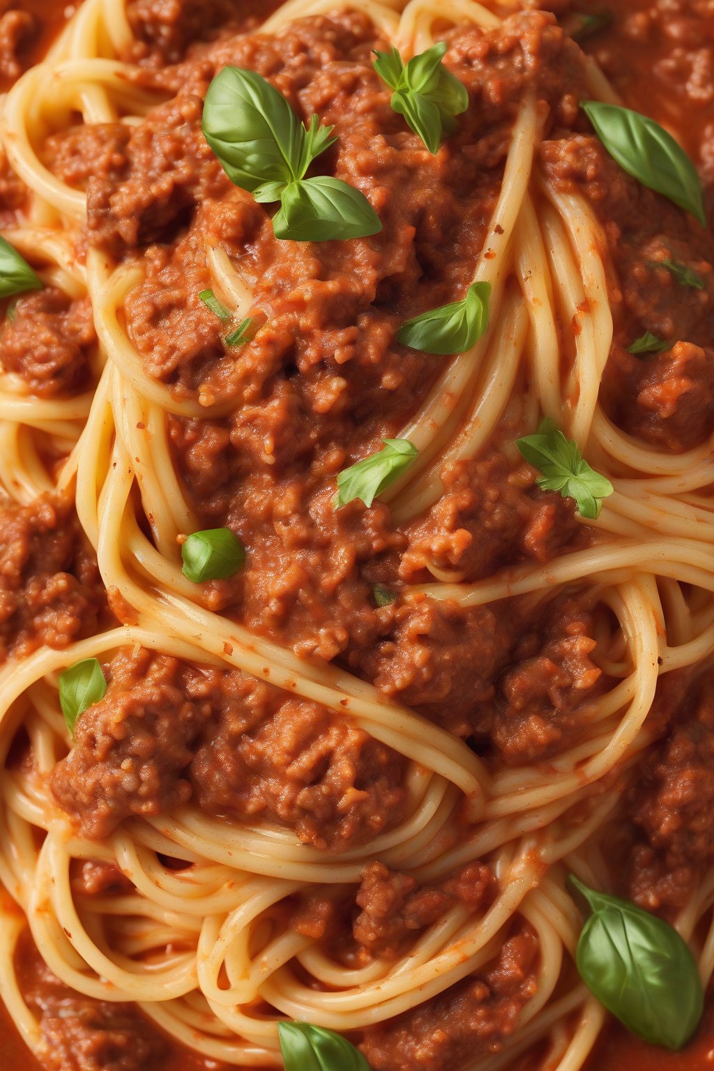 A high-resolution photo of twirled spaghetti bolognese with meaty sauce and Parmesan under soft lighting.