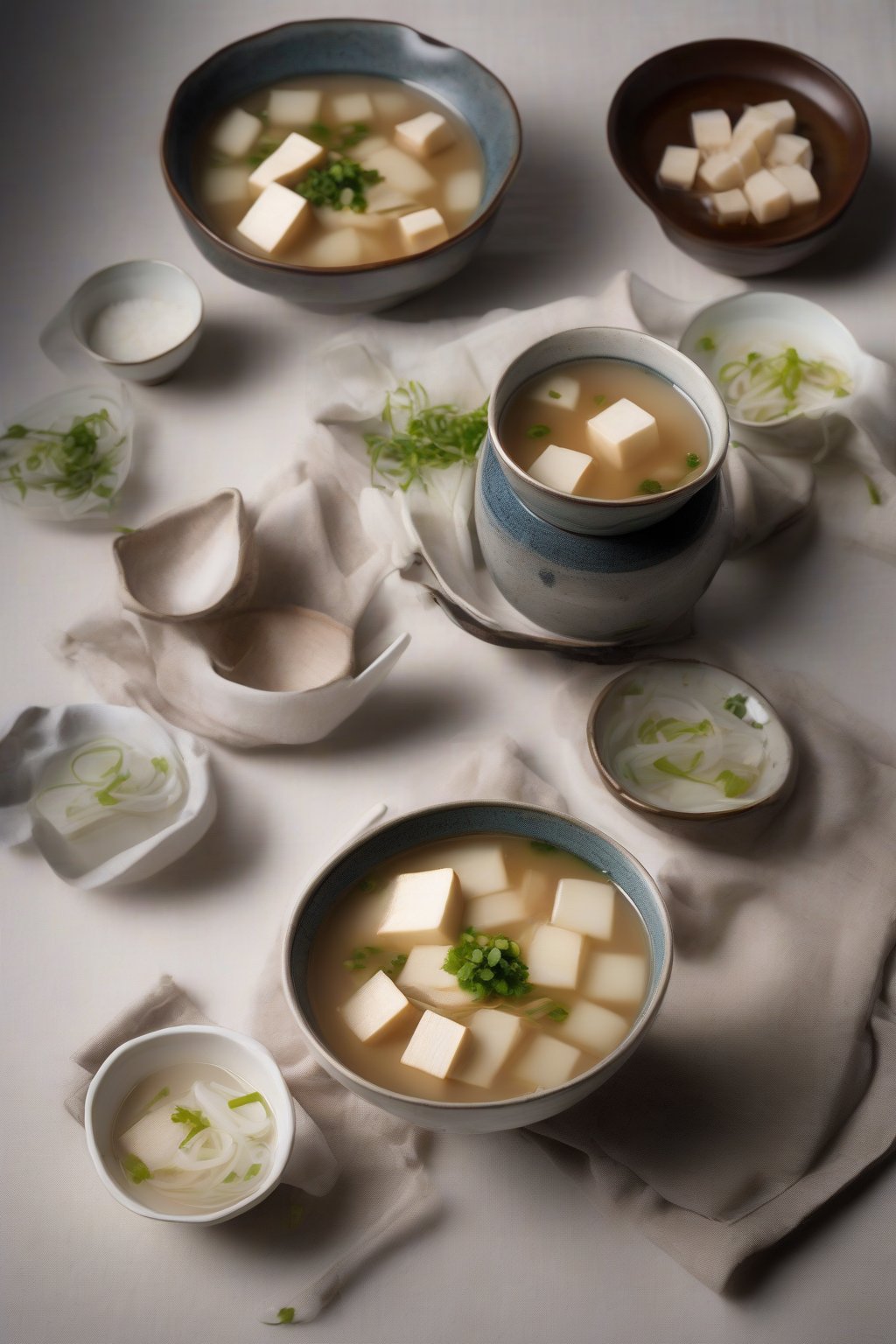 A high-resolution photo of daikon tofu miso soup with translucent radish slices and tofu, under soft lighting.
