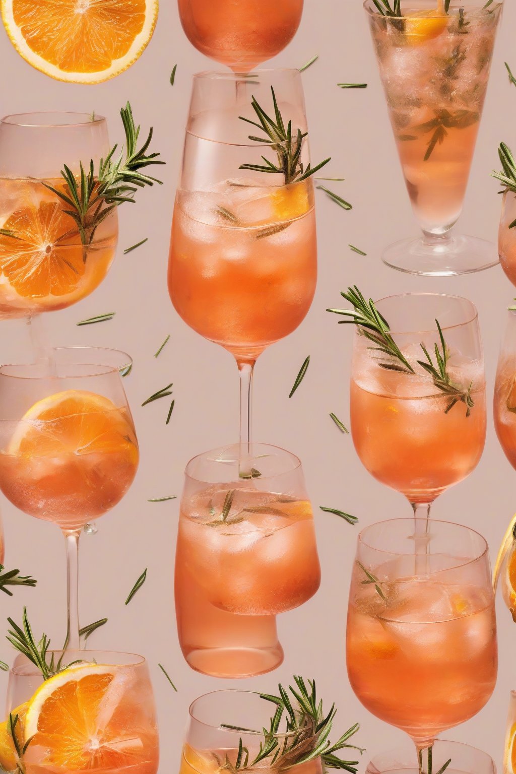 A high-resolution photo of a rosemary citrus Aperol Spritz with herb sprig and citrus wheels, aromatic steam hints, under soft lighting.