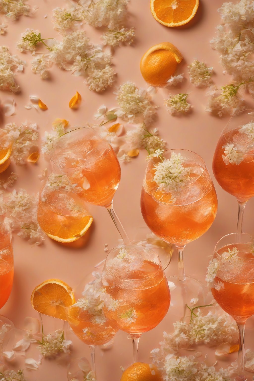 A high-resolution photo of an elderflower elegance Aperol Spritz with subtle flower petals, pale elegant orange, under soft lighting.