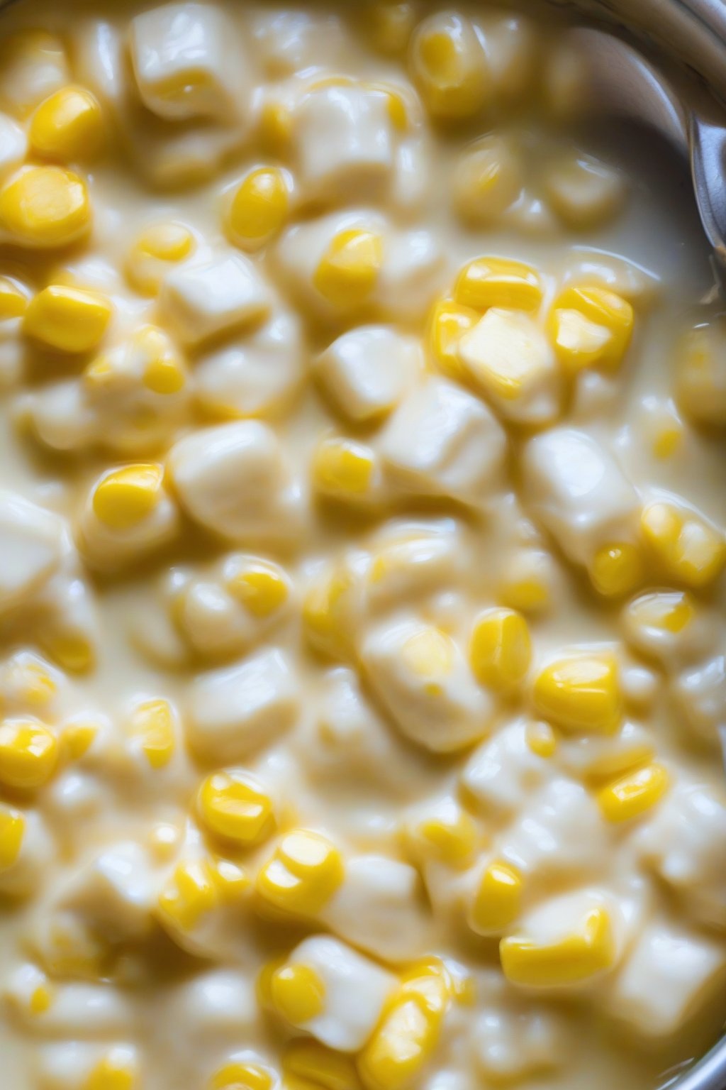 A high-resolution photo of Instant Pot buttery cream corn straight from the cooker, fresh and buttery under soft lighting.