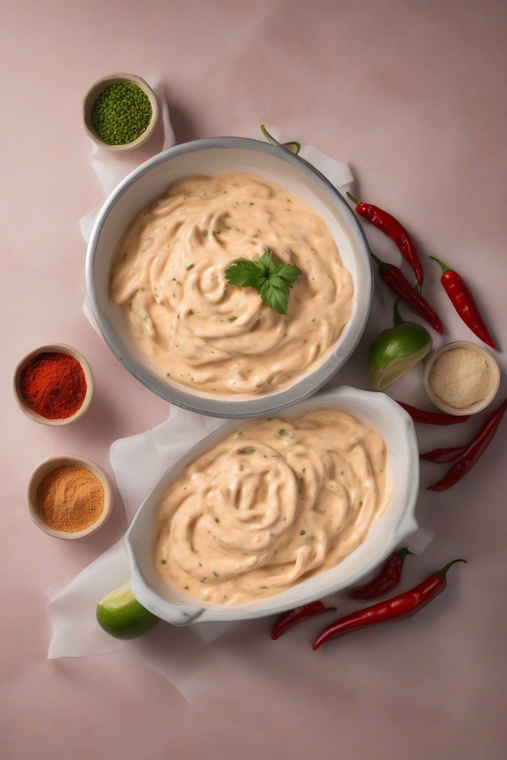 A high-resolution photo of spicy chipotle Alfredo sauce with a red tint under soft lighting.