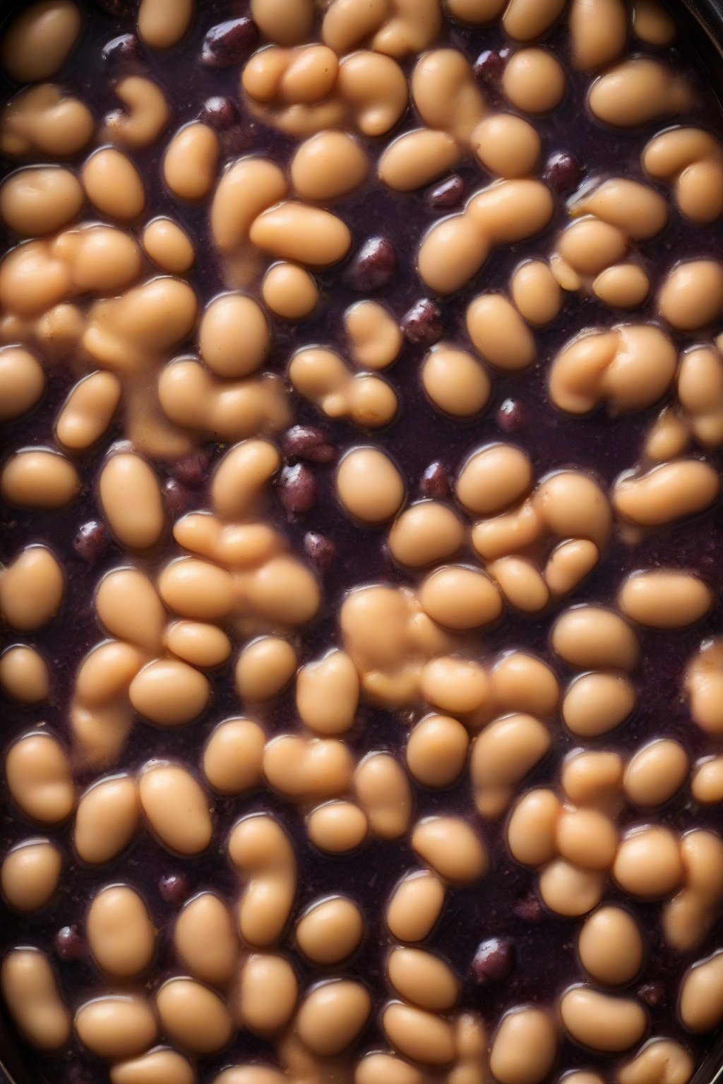 A high-resolution photo of navy bean bake bubbling in a casserole dish under soft lighting.