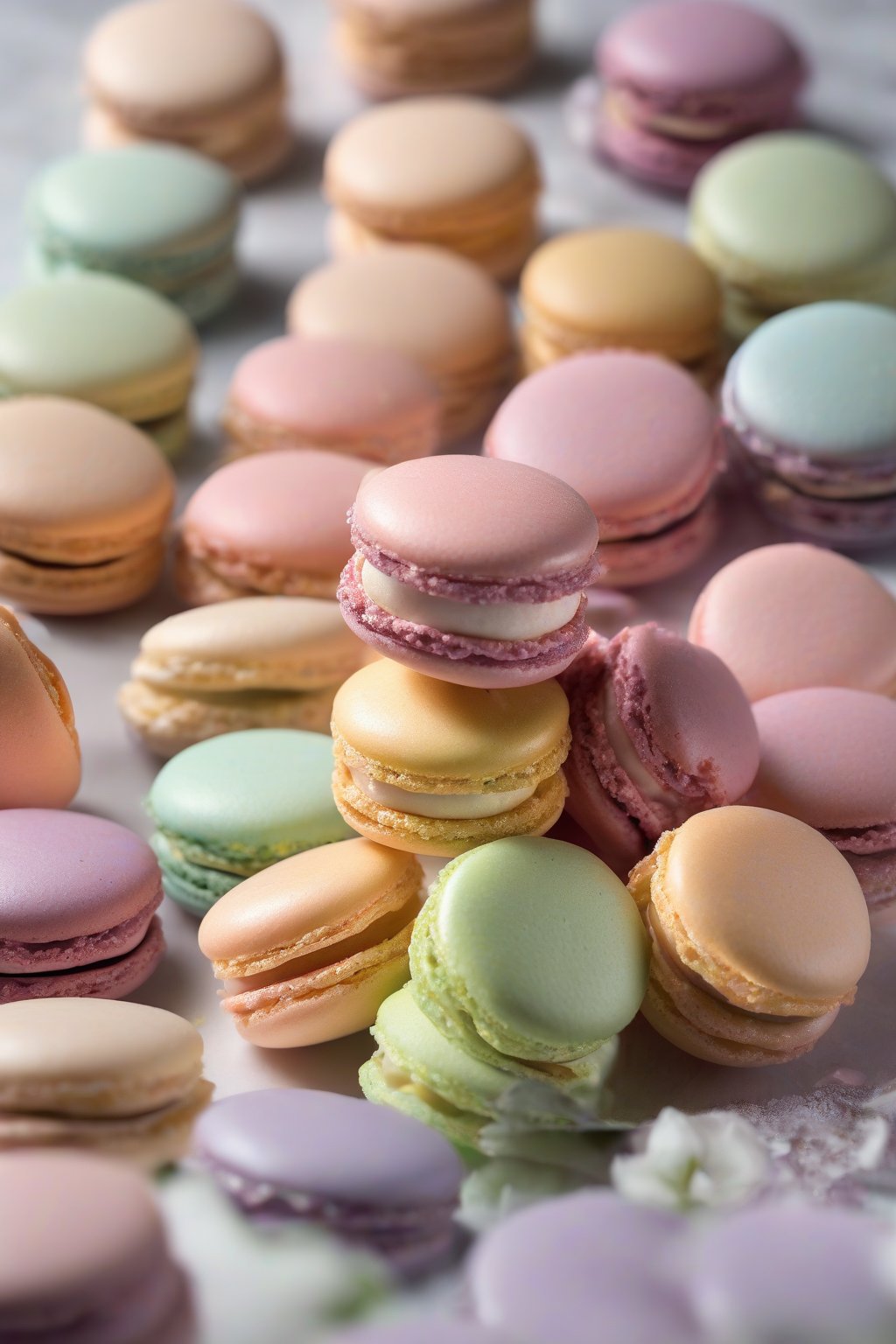 A high-resolution photo of pastel Cinamoroll macarons with piped details under soft lighting.