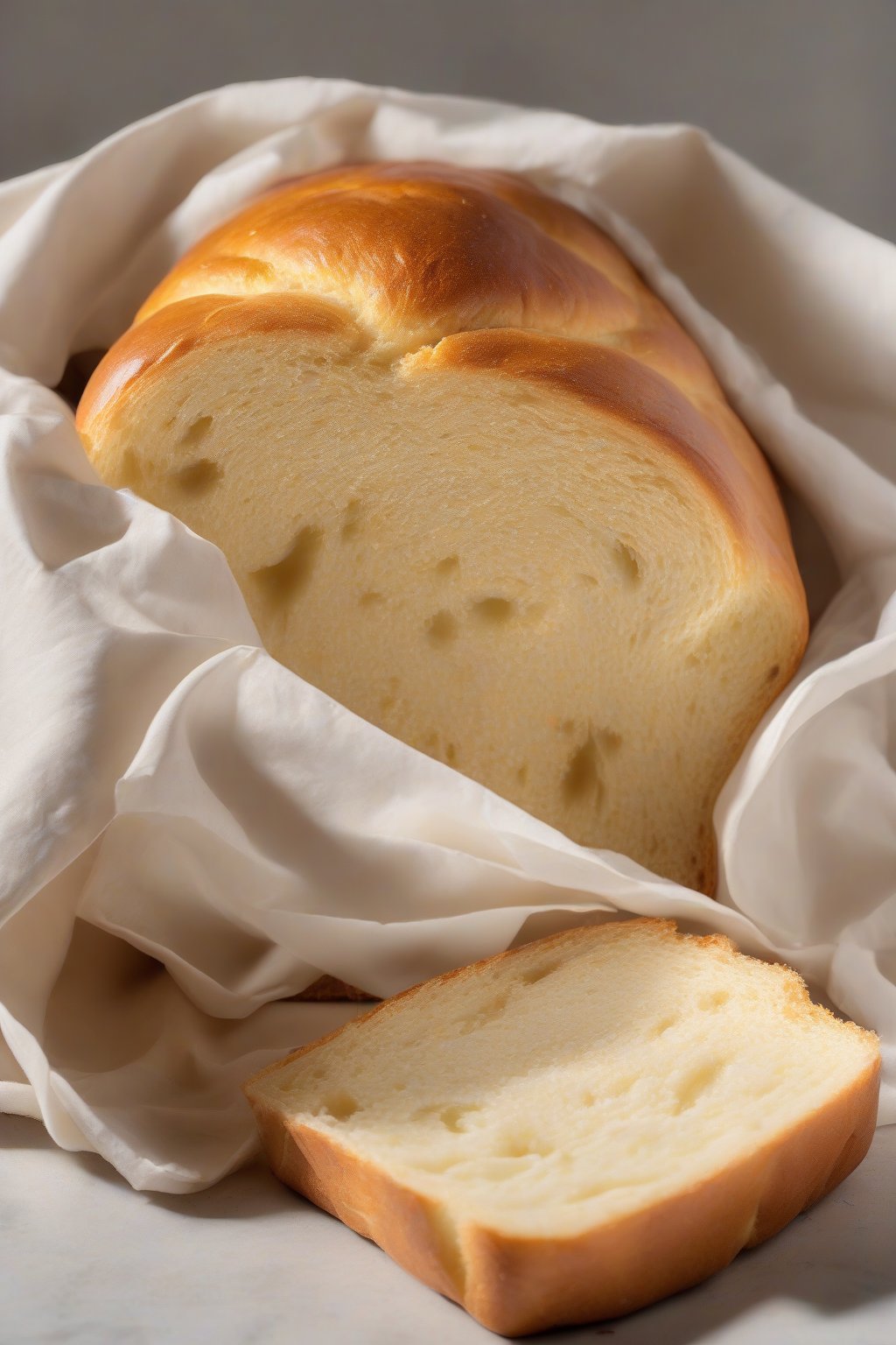 A high-resolution photo of a golden Cinamoroll milk bread loaf under soft lighting.