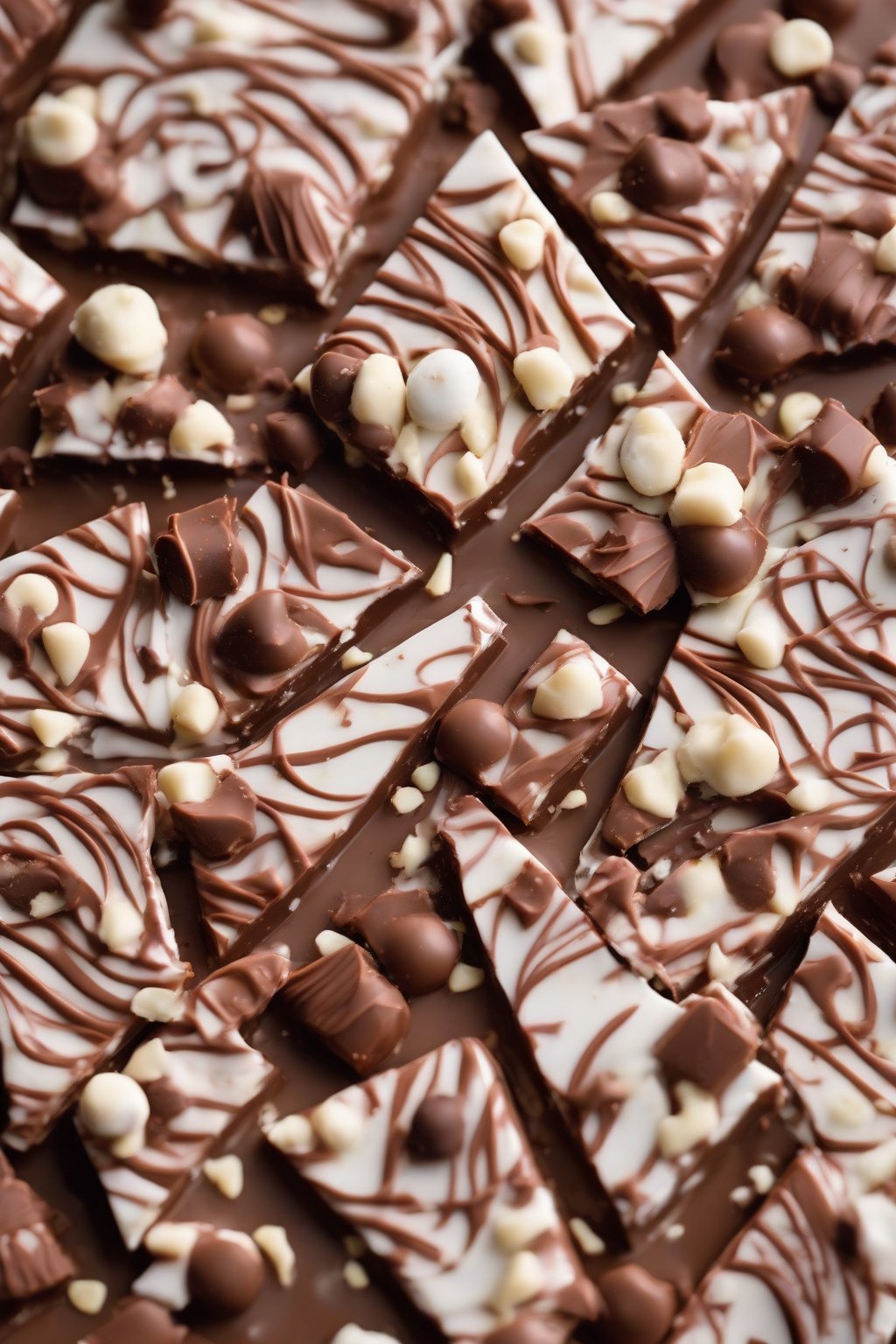 A high-resolution photo of patterned Cinamoroll chocolate bark under soft lighting.