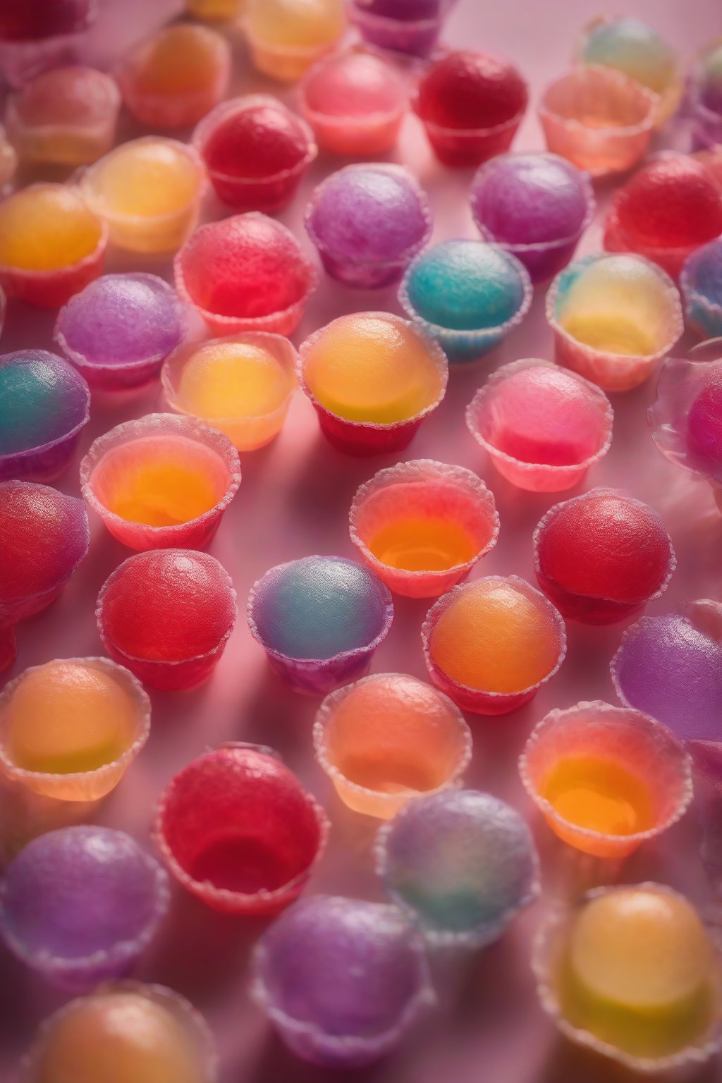 A high-resolution photo of wobbly Cinamoroll jelly cups under soft lighting.