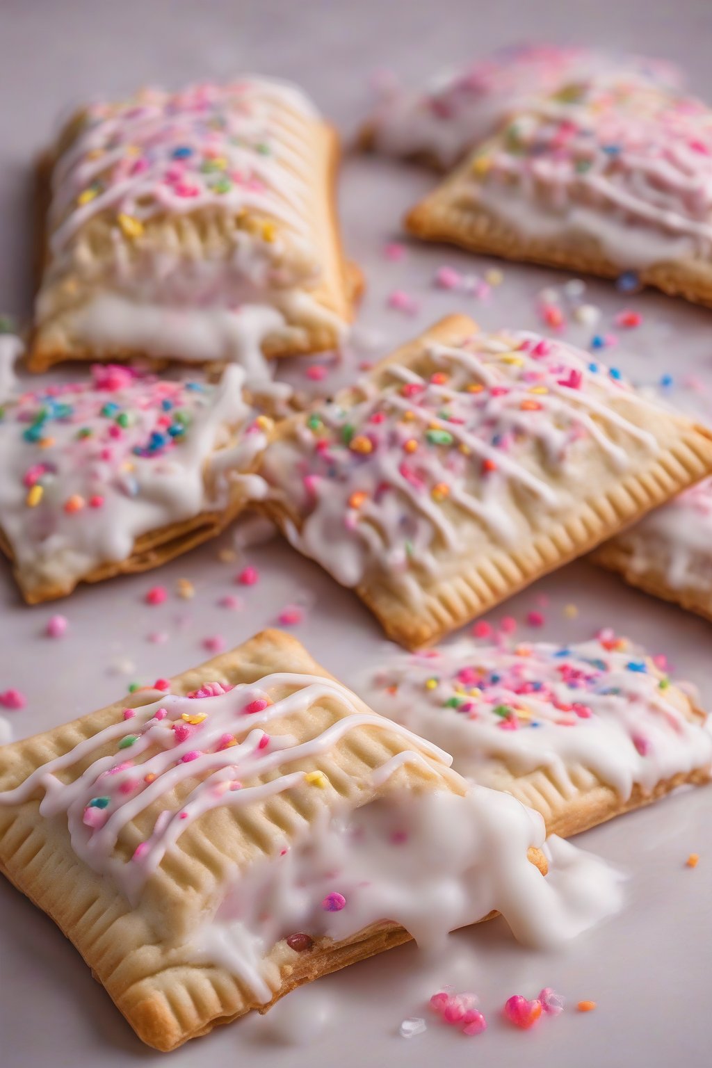 A high-resolution photo of iced Cinamoroll pop tarts under soft lighting.