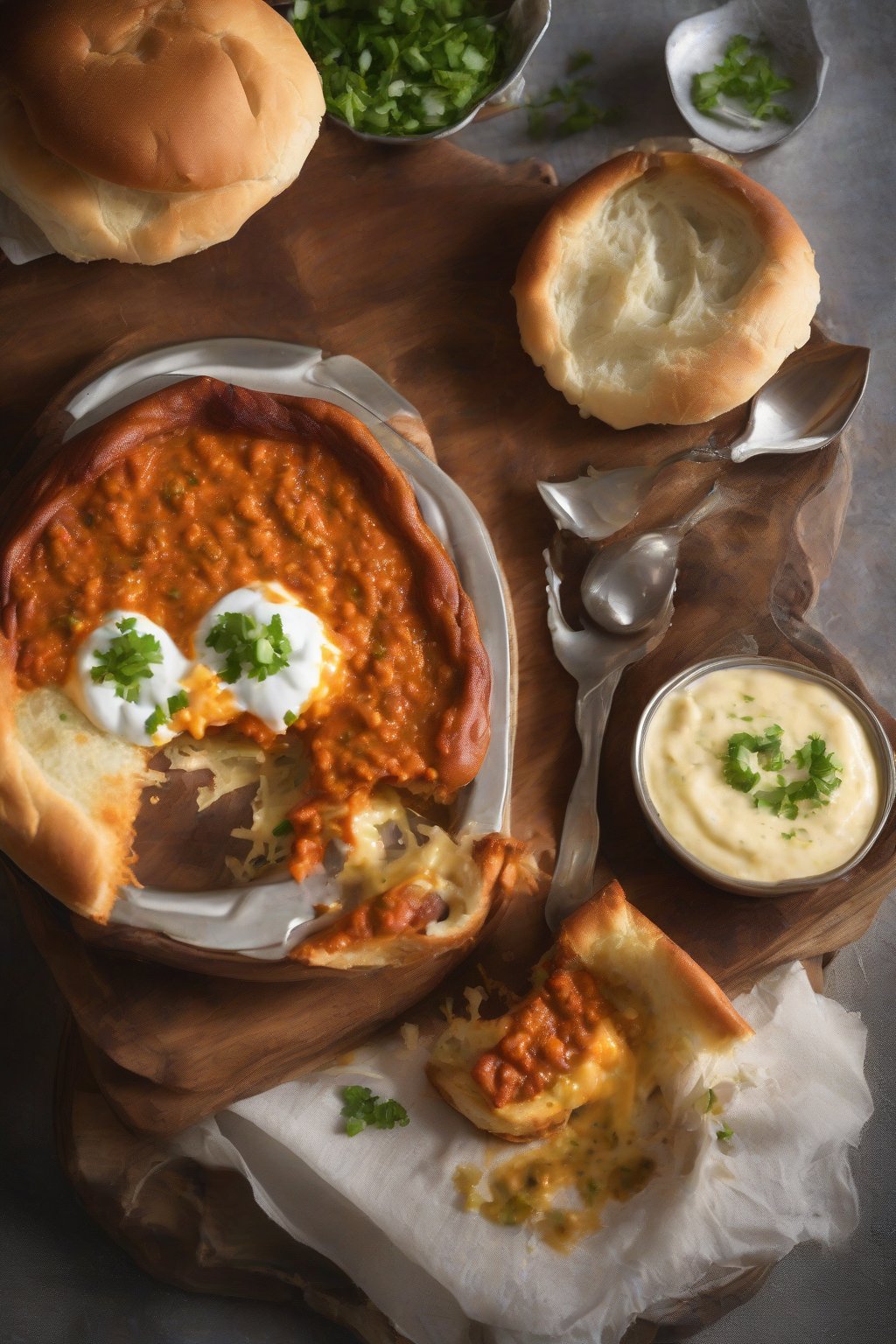 A high-resolution photo of cheesy buttery pav bhaji topped with melted cheese, served with buttered pav, under soft lighting.