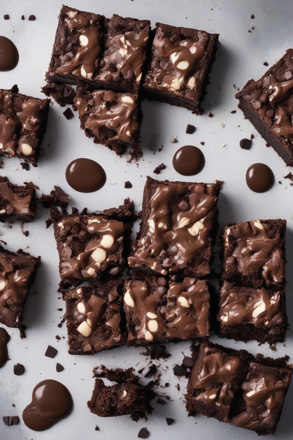 BA high-resolution photo of Triple Chocolate Fudge Avalanche Brownies, gooey center oozing with melted chocolate chunks, topped with a crackly crust under soft lighting.