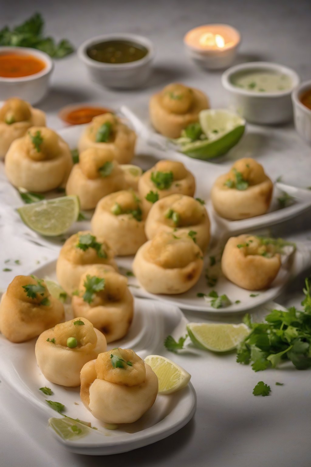 A high-resolution photo of creamy malai paneer pani puri under soft lighting.