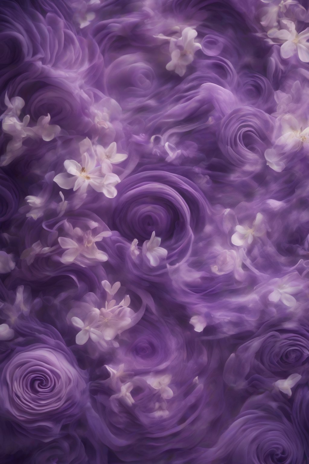 A high-resolution photo of the Purple Haze Dream, swirling purple tones with flowers atop, under soft lighting.
