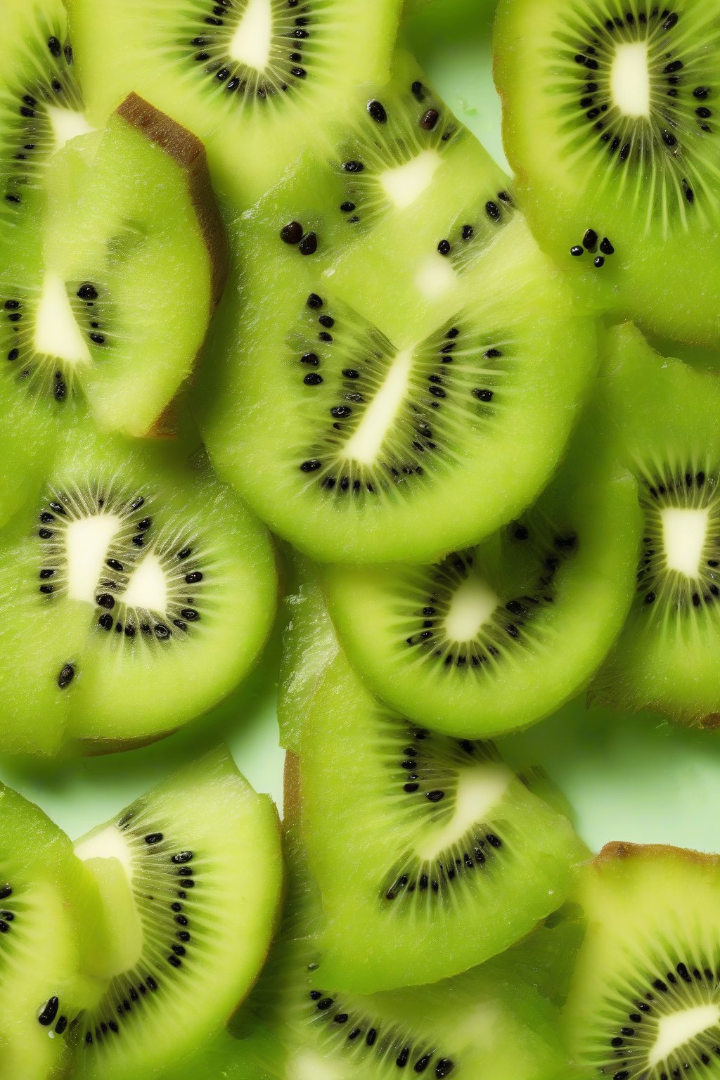 A high-resolution photo of the Kiwi Crush, bright green with kiwi slices, under soft lighting.