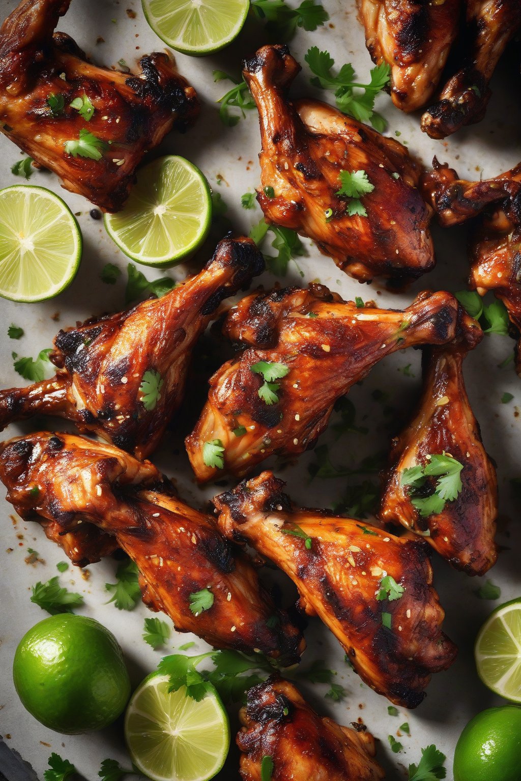A high-resolution close-up photo of chipotle lime chicken wings with smoky char and green zest, under soft lighting.
