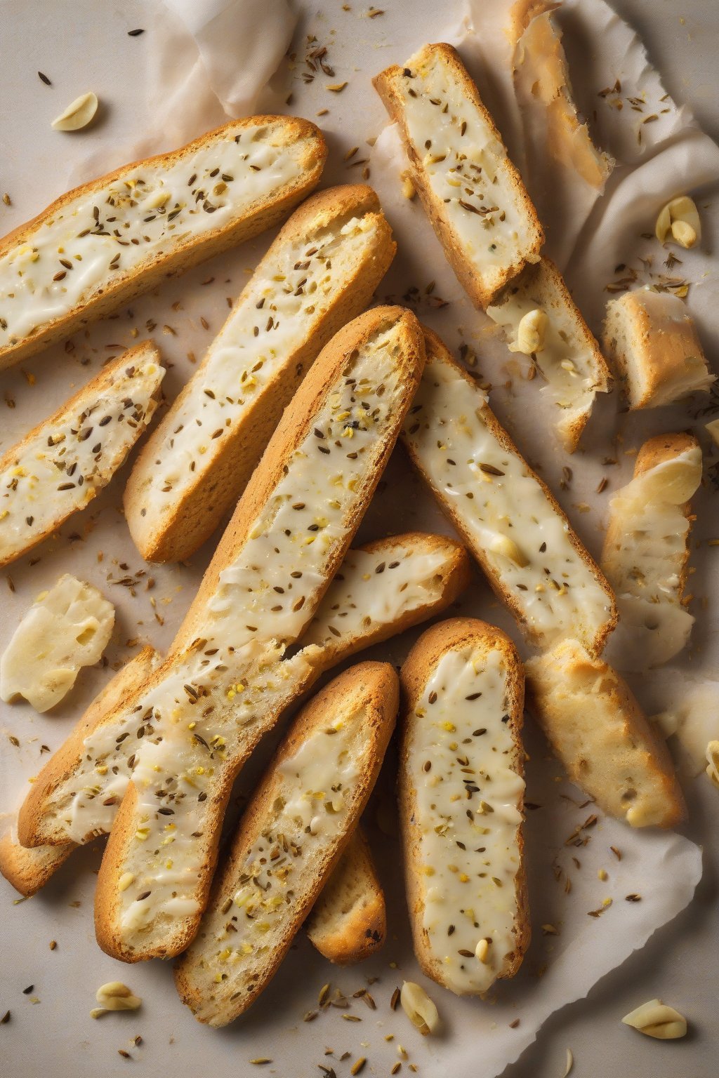 A high-resolution photo of lemon anise biscotti with visible seeds and zest flecks, steam rising from a dunked slice, under soft lighting.