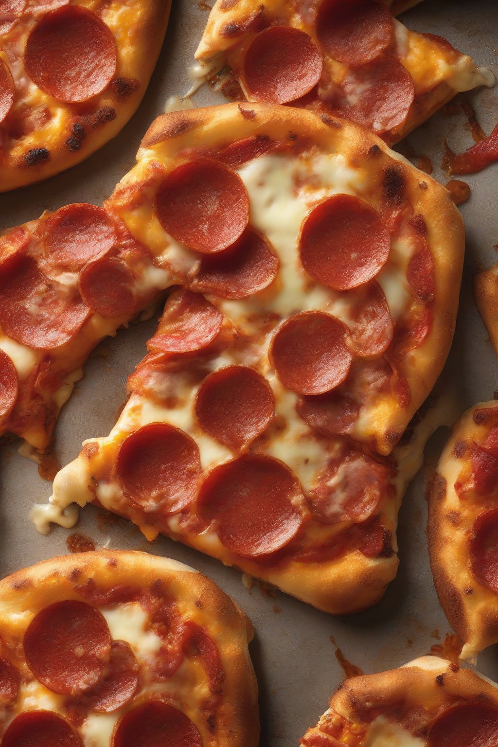 A high-resolution photo of a pizza chaffle loaded with melted cheese and pepperoni under soft lighting.