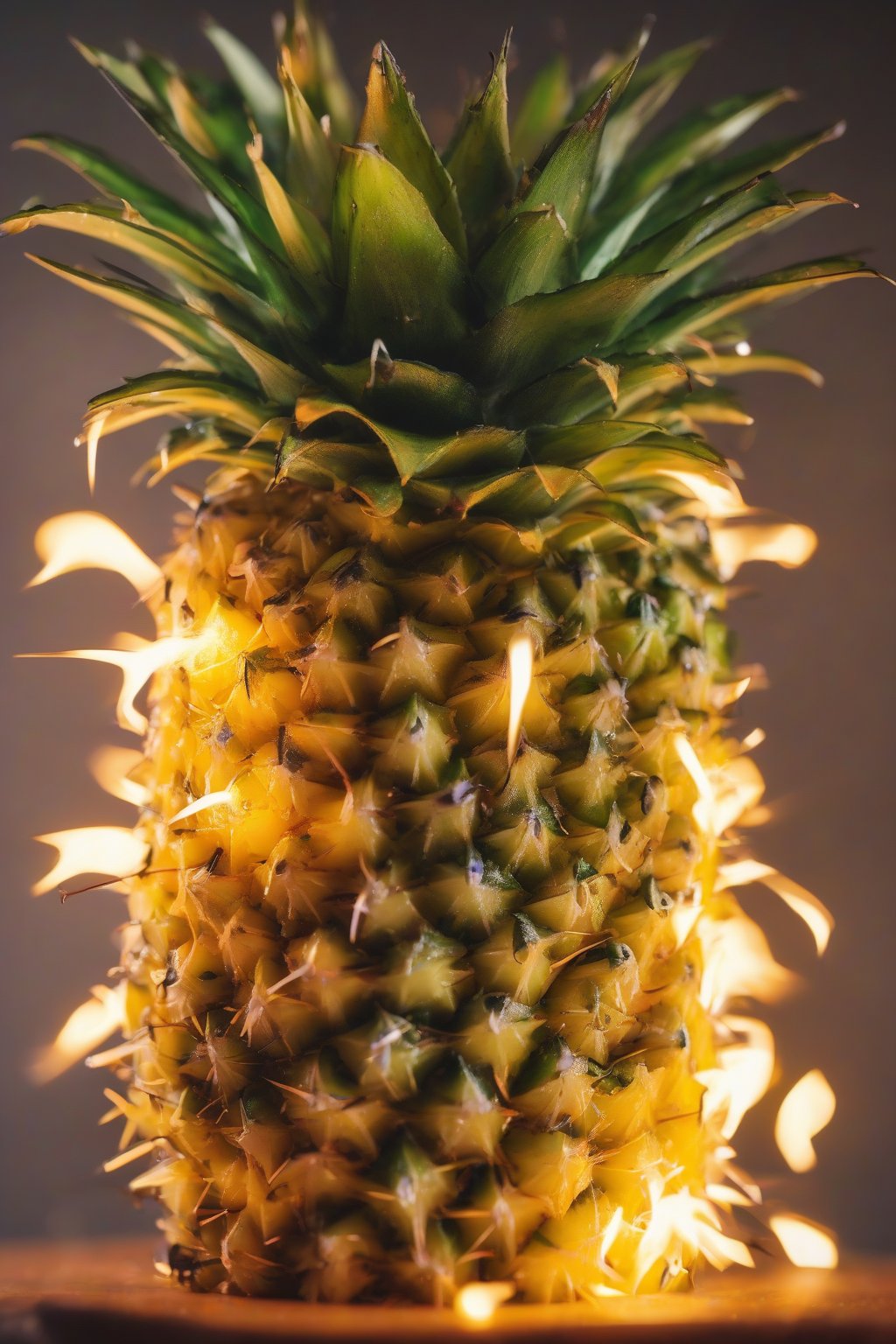 A close-up photo of a spicy Pineapple Firecracker with jalapeño garnish under soft lighting.