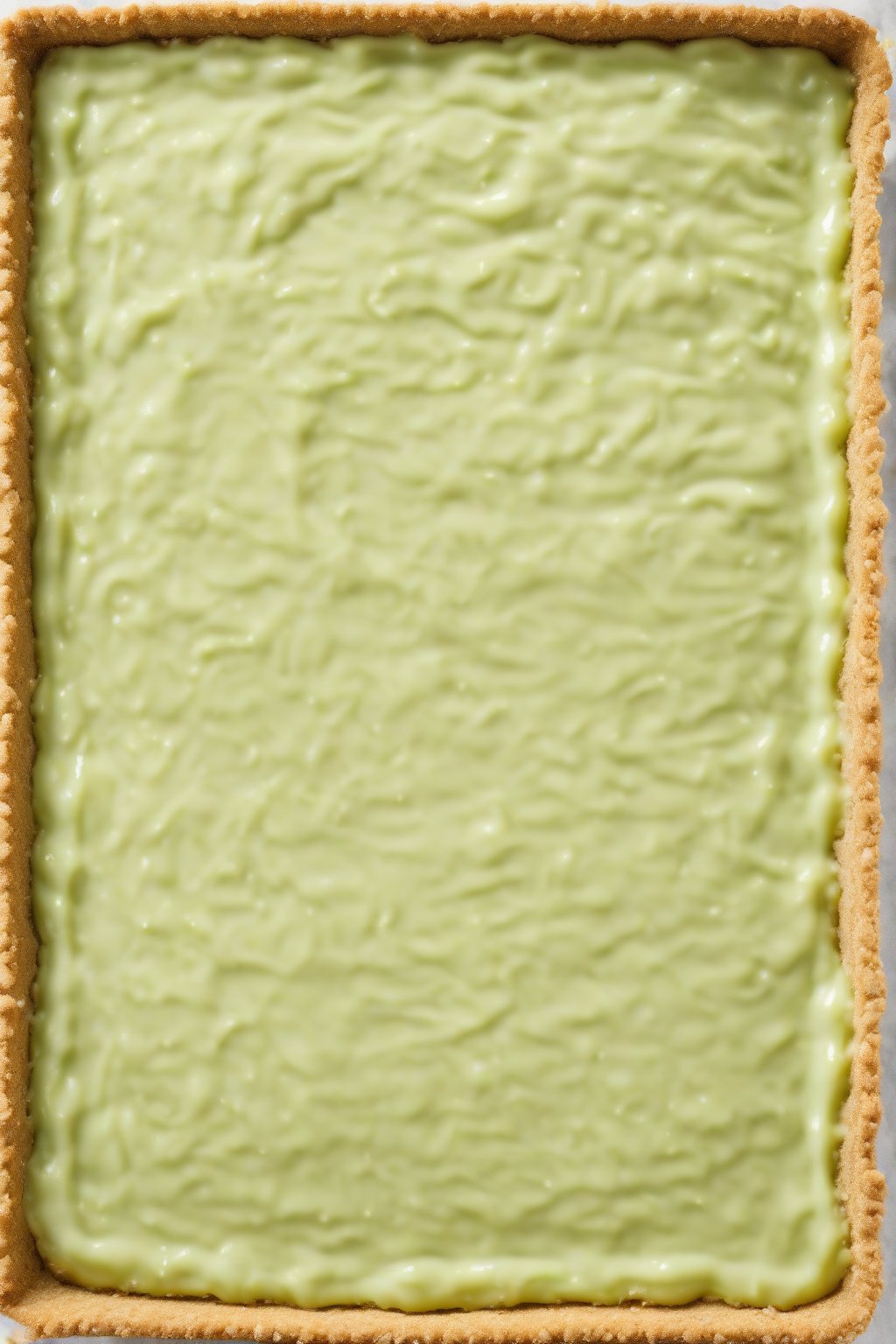 A high-resolution photo of a graham cracker press-in crust with key lime filling, clean edges, under soft lighting.