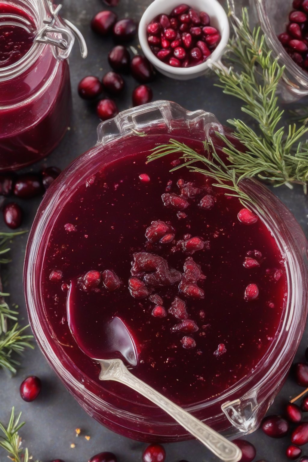 A high-resolution photo of spiced jellied cranberry sauce with visible cinnamon flecks under soft lighting.
